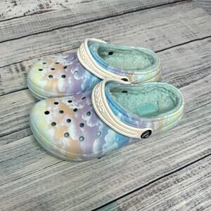 Crocs Classic Lined Clogs Colorful Clouds Glitter Strap Girls 13